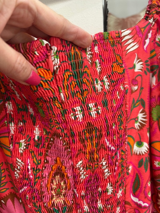 Vince Camuto Pink & Orange Floral Midi Dress with Puff Sleeves - Picture 6 of 6